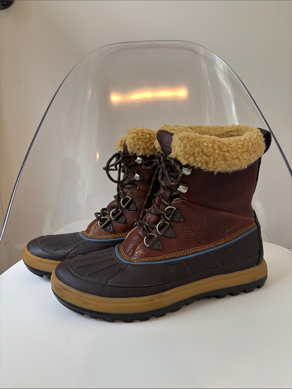 Women’s Brown Leather Insulated Winter Duck Boots with Shearling Collar